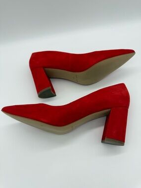 Marc Fisher Red Suede Pumps Block Heel Pointed Toe Women’s 9.5 NEW